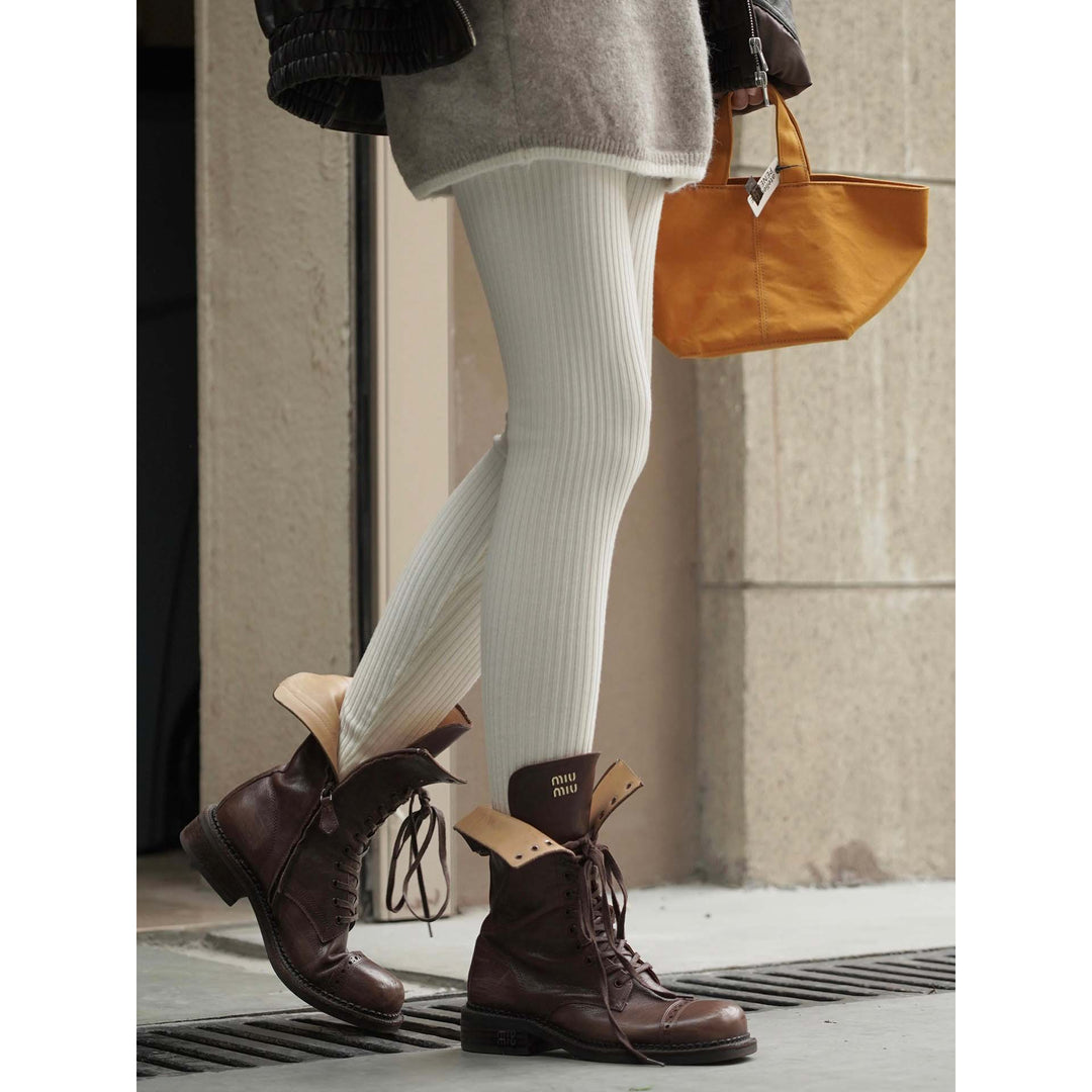 Women's Ribbed Thermal Leggings with High Waist and Knitted Cuffs Mune Fashion