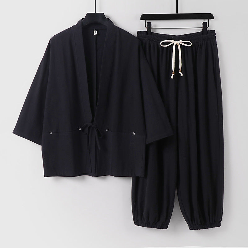 Unisex Lockeres Kimono Loungewear Set made of breathable cotton blend with drawstring waist and gathered ankles Mune Fashion