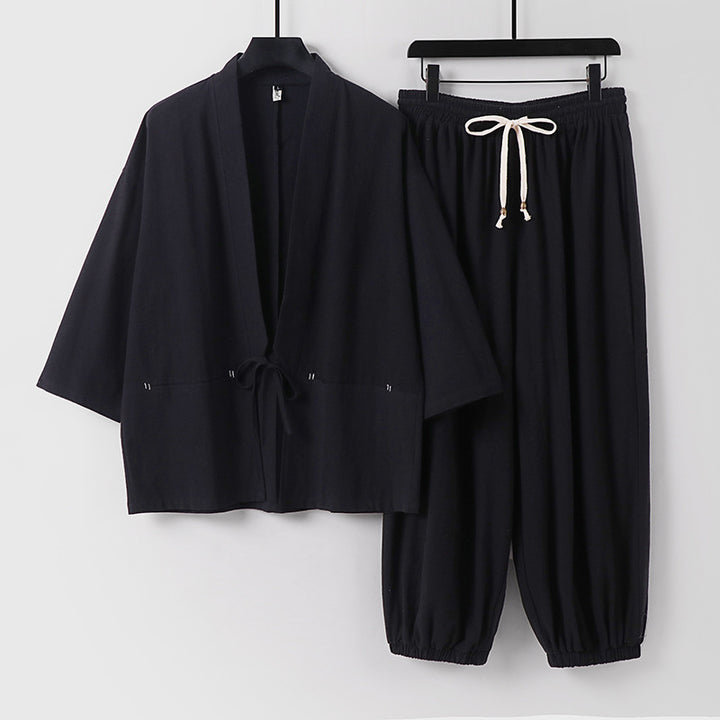 Unisex Lockeres Kimono Loungewear Set made of breathable cotton blend with drawstring waist and gathered ankles Mune Fashion