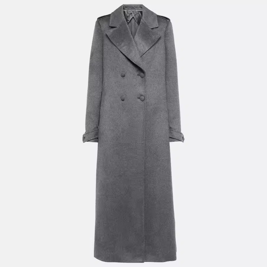 Women's Floor-Length Double-Breasted Coat in Vintage Tailoring with Wide Shawl Collar Mune Fashion