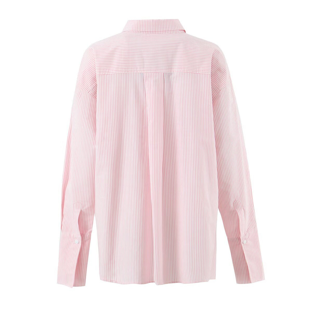 Women's Oversized Shirt Blouse with Chest Pocket and Extended Cuffs Mune Fashion