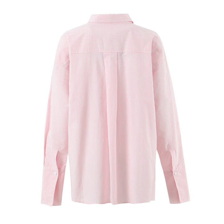 Women's Oversized Shirt Blouse with Chest Pocket and Extended Cuffs Mune Fashion
