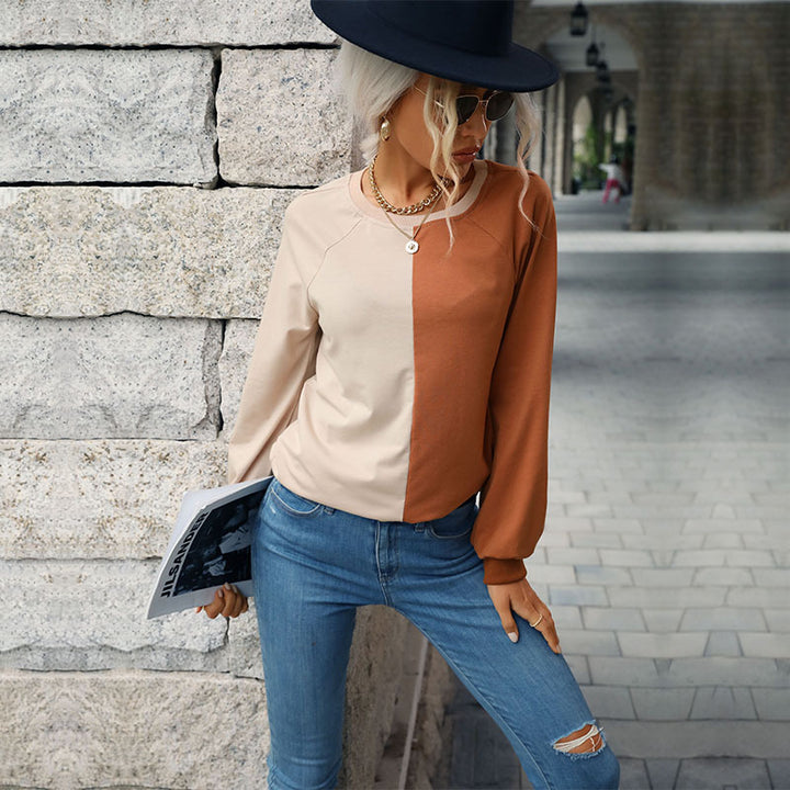 Ladies Two-Tone Fine Knit Sweater with Raglan Sleeves and Relaxed Fit Mune Fashion