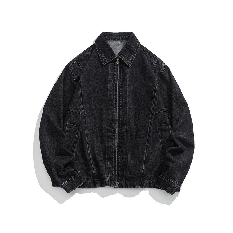 Unisex Short Cut Denim Worker Jacket with Continuous Zipper and Boxy Silhouette Mune Fashion