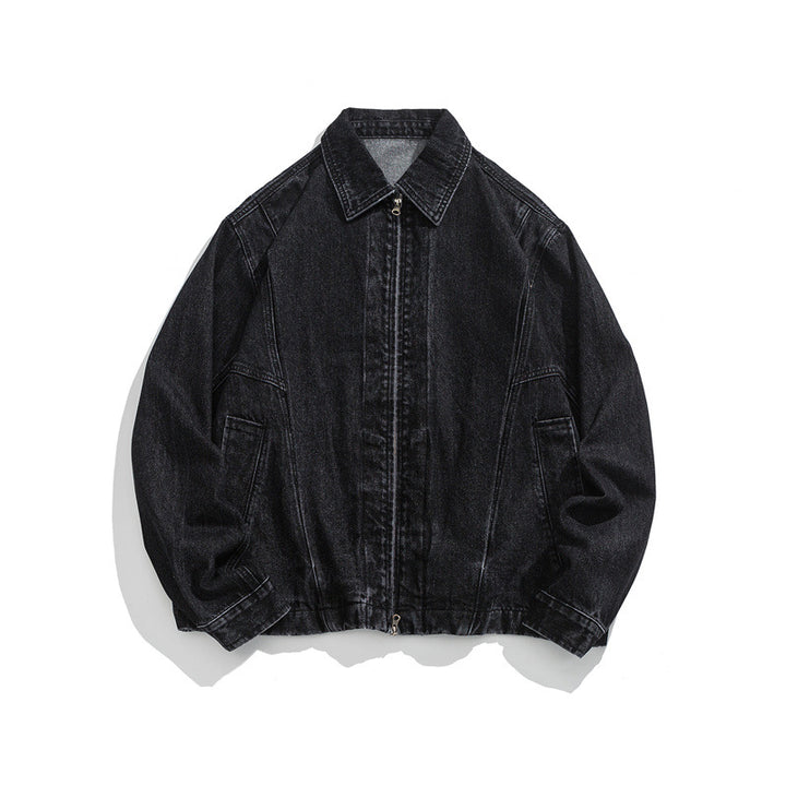 Unisex Short Cut Denim Worker Jacket with Continuous Zipper and Boxy Silhouette Mune Fashion