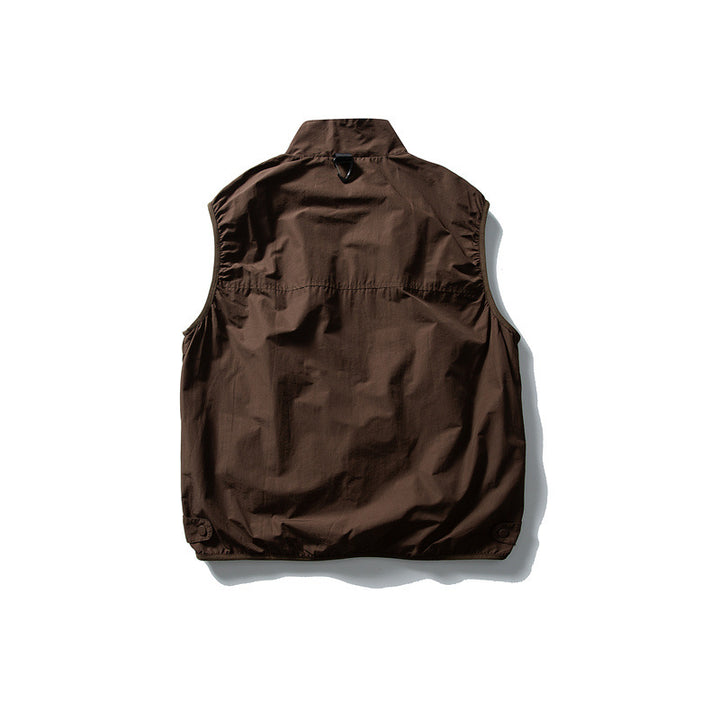 Men's Technical Utility Vest with High Stand Collar, Half Zipper and Weather-Resistant Pockets Mune Fashion