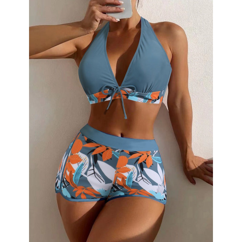 Women High-neck Bikini with Playful Floral Pattern Mune Fashion