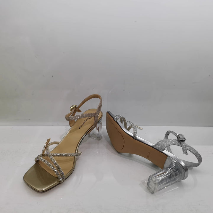 Women's sandals with transparent block heel, square toe box and sparkling straps Mune Fashion