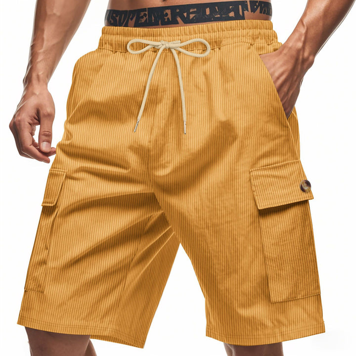 Men's casual utility bermuda with fine ribbed texture, elastic drawstring, and flap pockets Mune Fashion