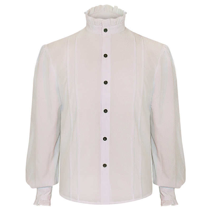 Women's elegant Victorian-inspired ruffled blouse with high gathered collar and balloon sleeves Mune Fashion