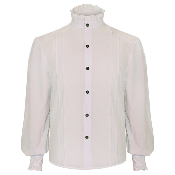 Women's elegant Victorian-inspired ruffled blouse with high gathered collar and balloon sleeves Mune Fashion