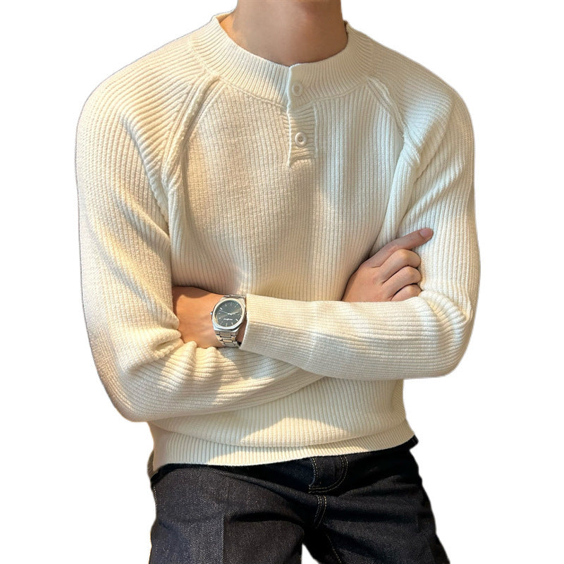 Men's fine knit Henley pullover with raglan sleeves and fine rib structure Mune Fashion