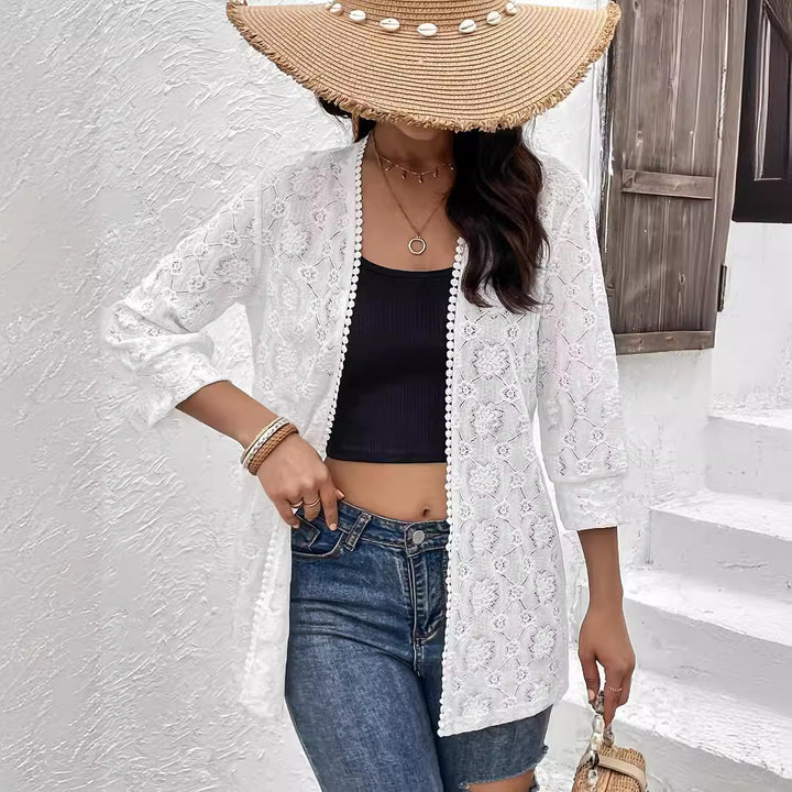 Women’s airy lace kimono beach cardigan with crocheted trim Mune Fashion