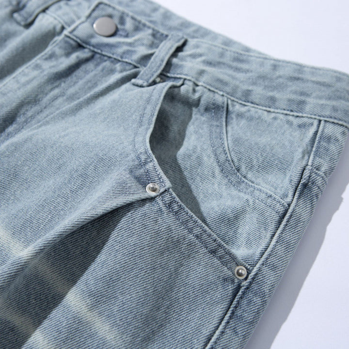 Women's Wide High-Waist Jeans in Vintage Denim with Used Effect Mune Fashion