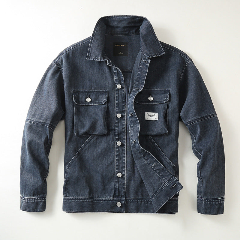 Men's utility denim jacket with oversized chest pockets and full button placket Mune Fashion