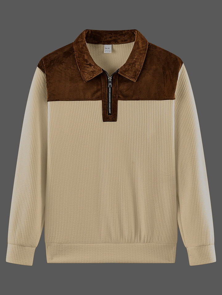 Unisex nan fine-structured knitted sweater with half zip collar and velvet trim Mune Fashion