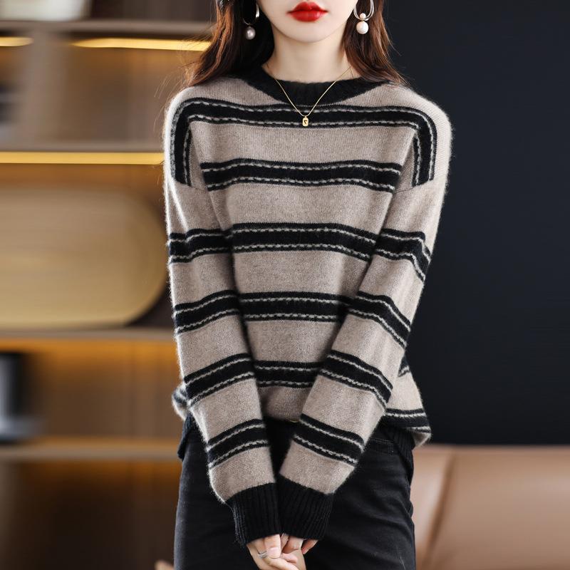 Women's Soft Striped Sweater in Mohair Look with Boxy Silhouette Mune Fashion