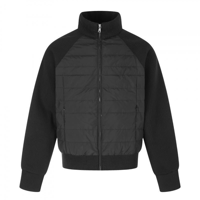 Women's hybrid quilted jacket with quilted front, chunky knit sleeves, and high stand-up collar Mune Fashion