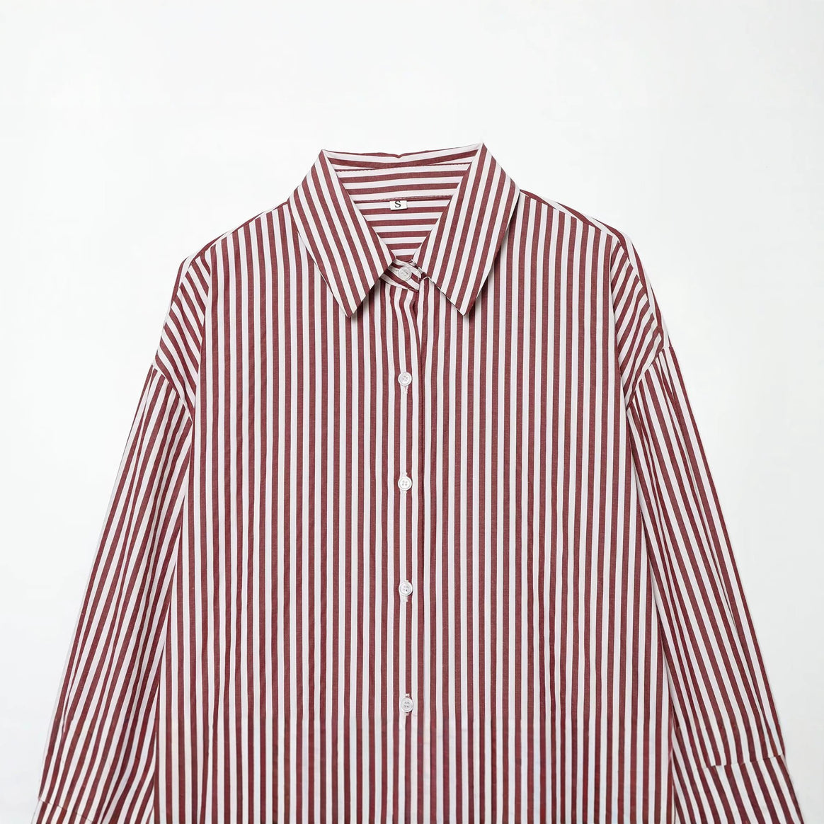 Women's Oversize Striped Shirt Blouse with Dropped Shoulder and Extended Hem Mune Fashion