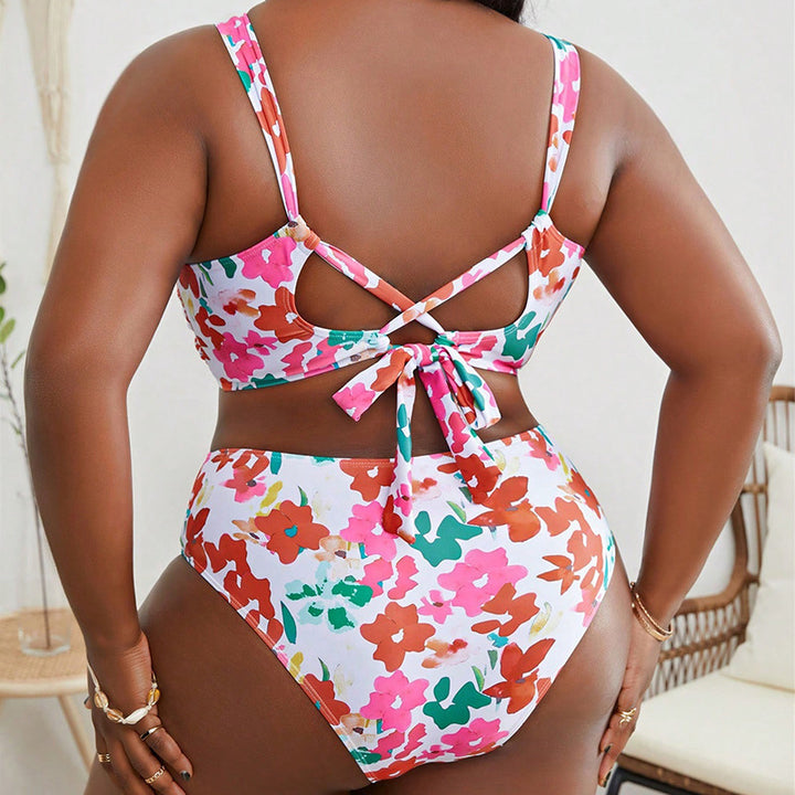 Women's bikini set with high waistband cut and floral design Mune Fashion