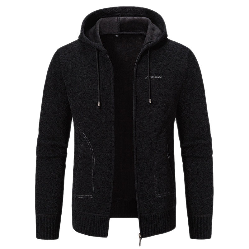 Men's knitted look zip jacket with teddy lining, hood, and concealed zip pockets Mune Fashion