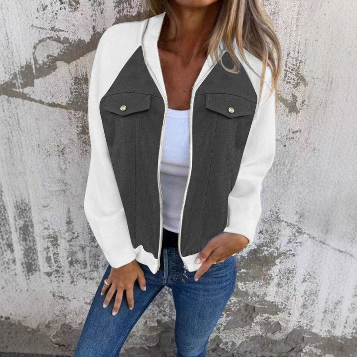 Women's denim mix blouson jacket with zipper and chest pockets Mune Fashion