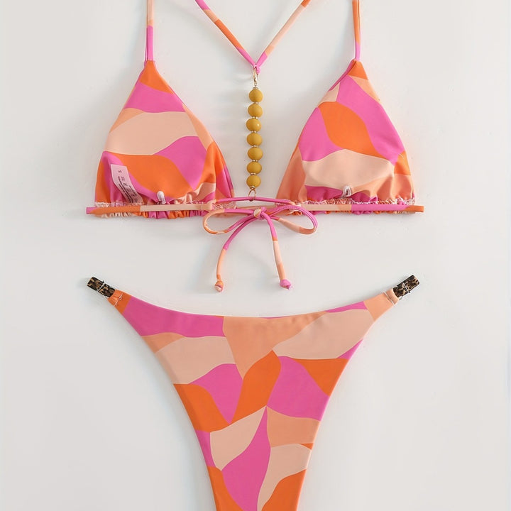Women's Triangle Bikini Set with Eye-Catching Stripes Mune Fashion