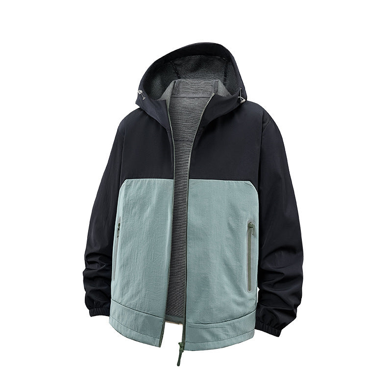 Unisex Lightweight Wind and Fleece Lined Hooded Jacket with Two-Way Zipper Drune