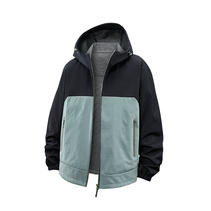 Unisex Lightweight Wind and Fleece Lined Hooded Jacket with Two-Way Zipper Drune