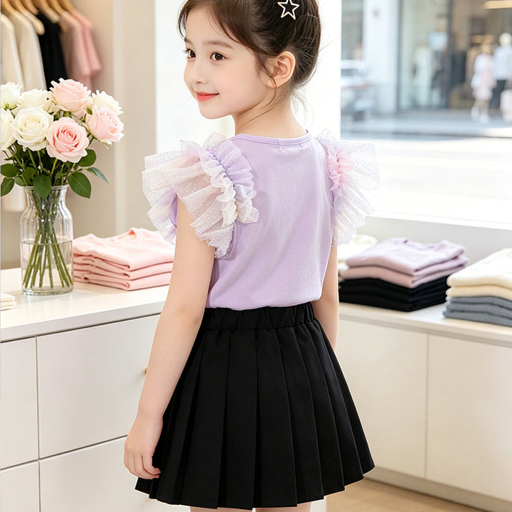 Girl's T-shirt with eye-catching butterfly design and lace sleeves Mune Fashion