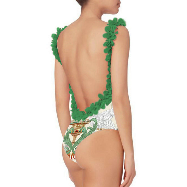 Women’s swimsuit set with floral ruffle decoration and elegant maxi skirt Mune Fashion
