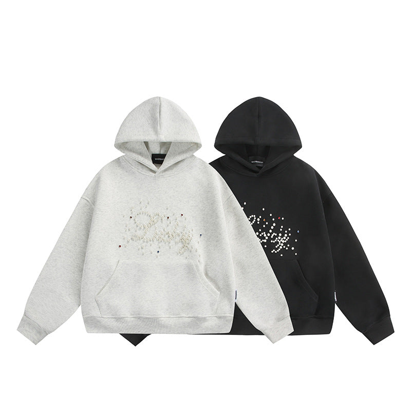 Unisex Oversize Hoodie with Pearl and Rhinestone Application Mune Fashion