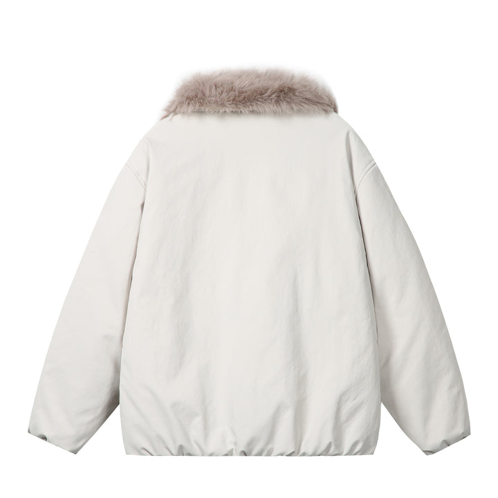 Women's short jacket in boxy cut with voluminous faux fur collar and two-way zipper Mune Fashion