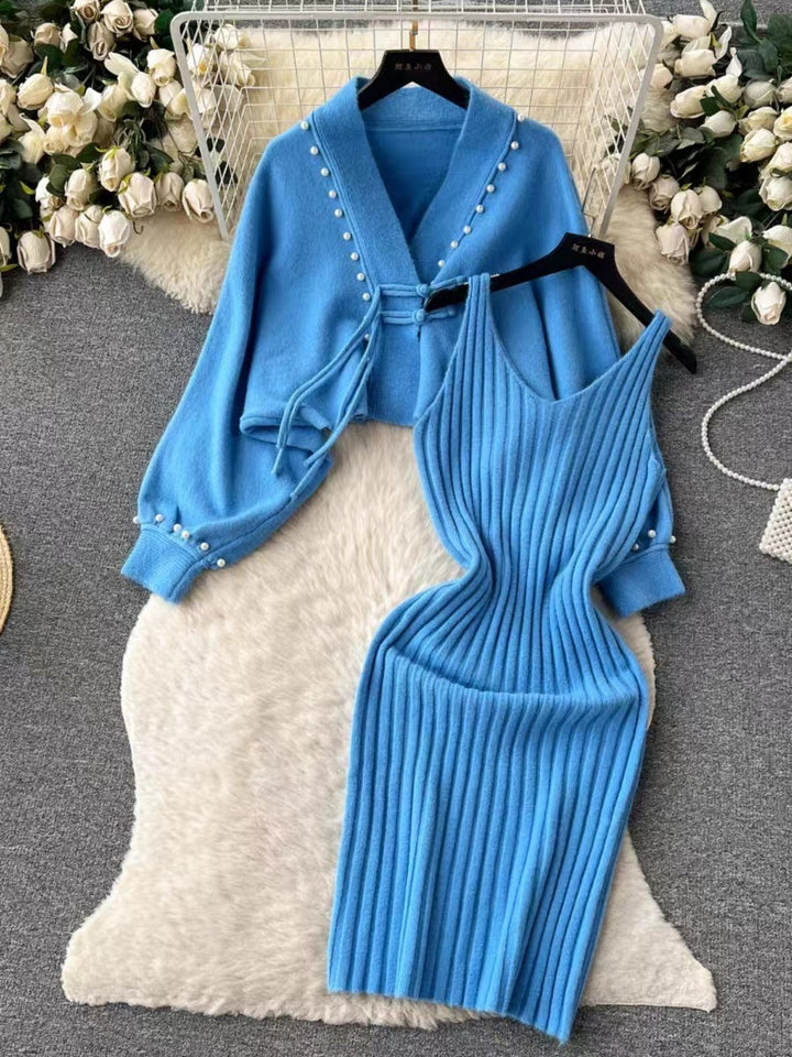 Ladies Elegant Knit Set with Rib Design Mune Fashion