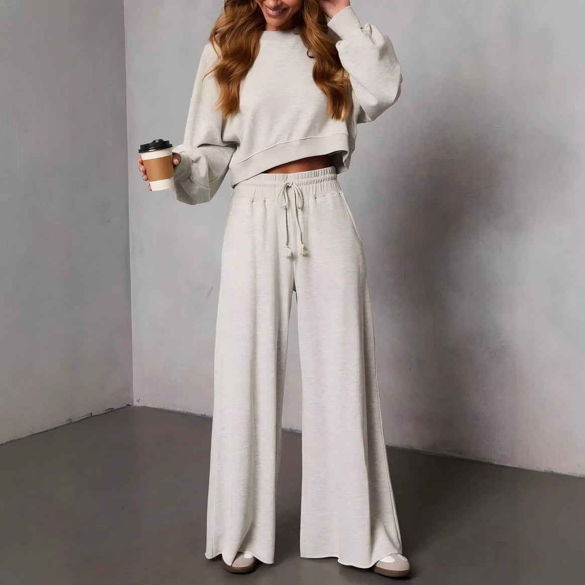Women Wide High-Waist Lounge Pants with Drawstring and Side Pockets Mune Fashion