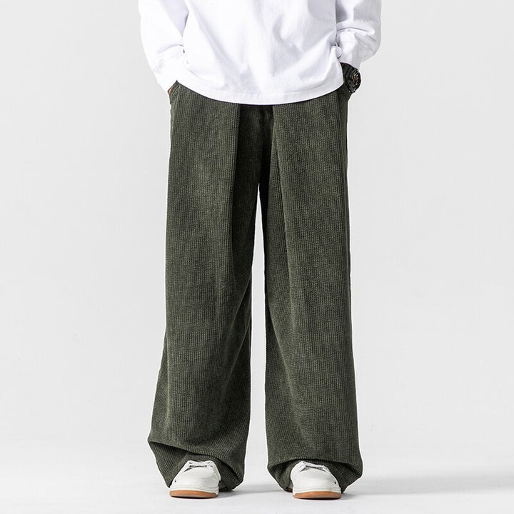 Men's Wide Cord Pants with Pleats and Relaxed Silhouette Mune Fashion