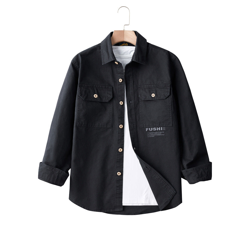 Men's Overshirt Jacket in Utility Style with Chest Pockets and Shirt Collar Mune Fashion