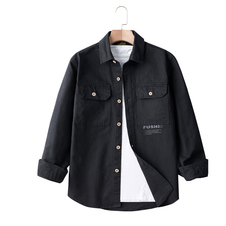 Men's Overshirt Jacket in Utility Style with Chest Pockets and Shirt Collar Mune Fashion