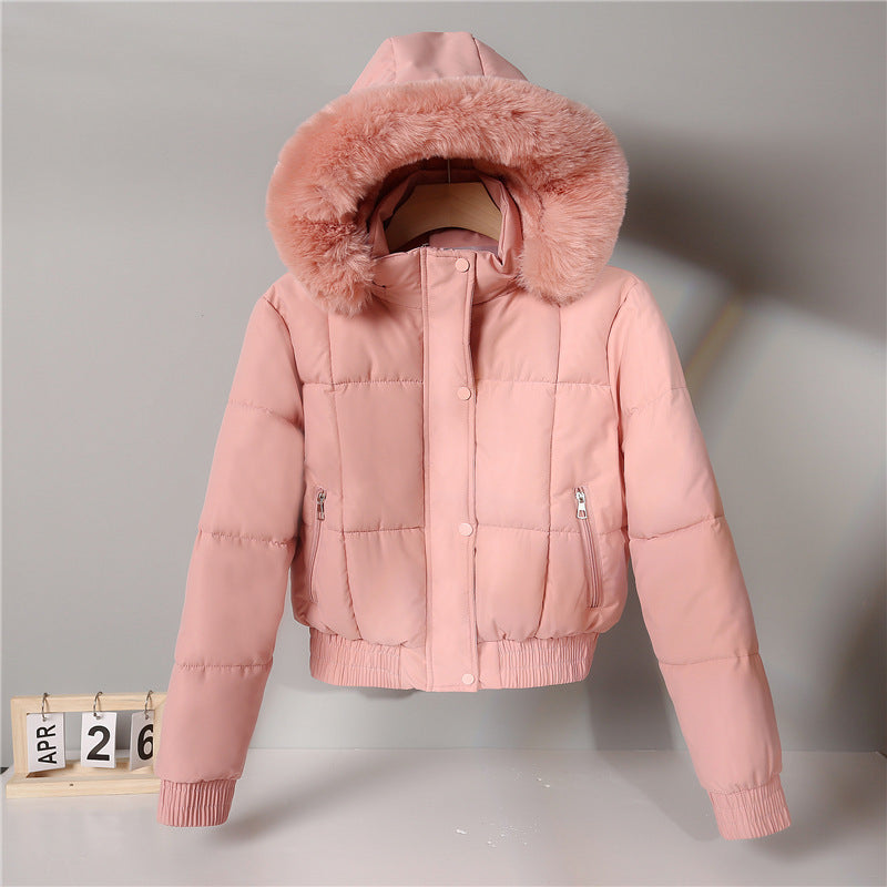 Women’s quilted bomber jacket with hood and faux fur trim Mune Fashion