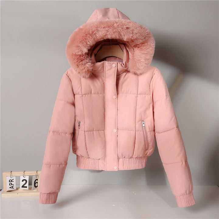 Women’s quilted bomber jacket with hood and faux fur trim Mune Fashion