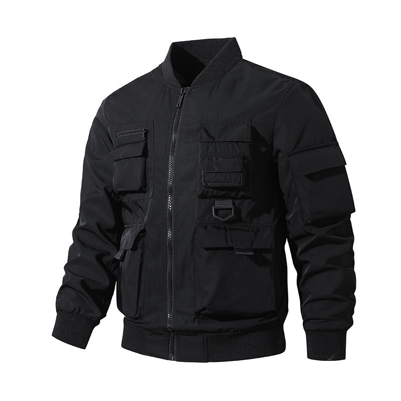 Men's Tactical Bomber Jacket in Field Look with Modular Outer Pockets and Elastic Hem Mune Fashion