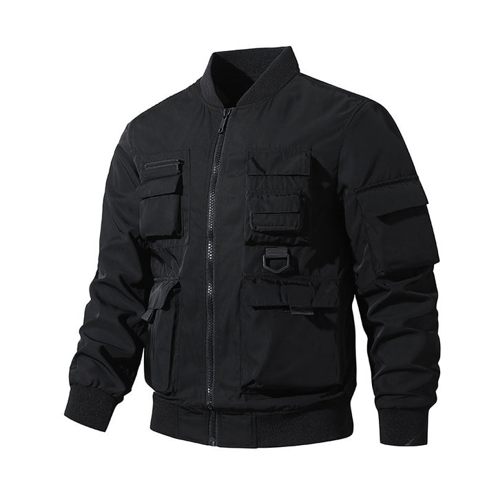 Men's Tactical Bomber Jacket in Field Look with Modular Outer Pockets and Elastic Hem Mune Fashion