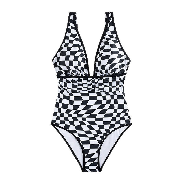 Women’s One-Piece Swimsuit with Modern Checkerboard Pattern Mune Fashion