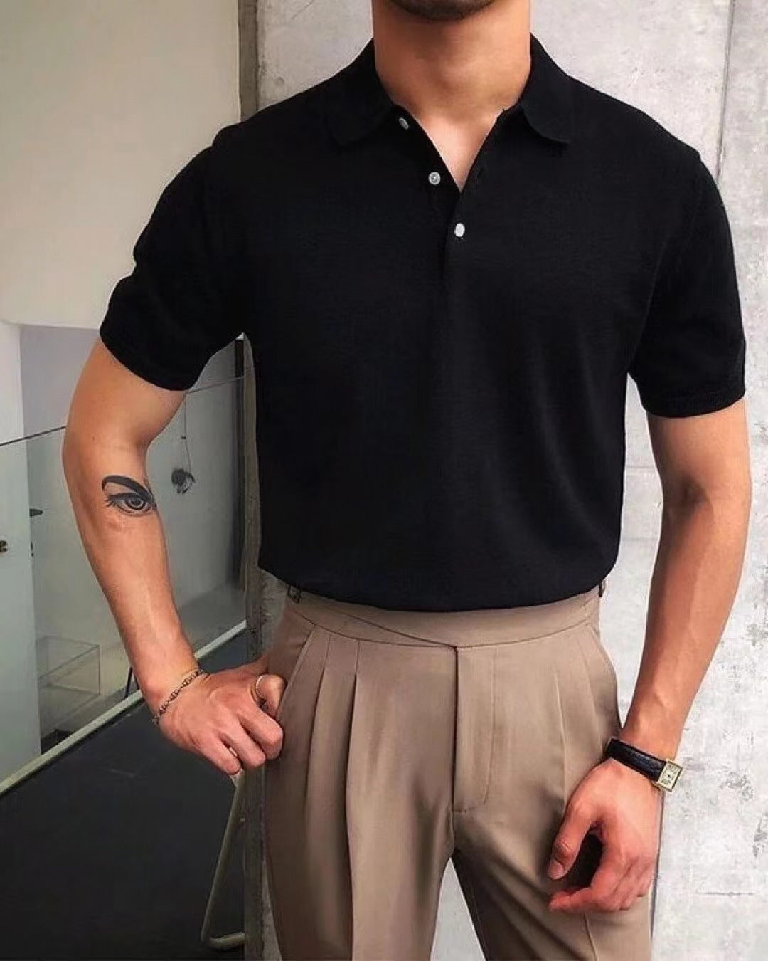 Men's nano Premium fine knit polo shirt with open shirt collar and subtle button placket Mune Fashion