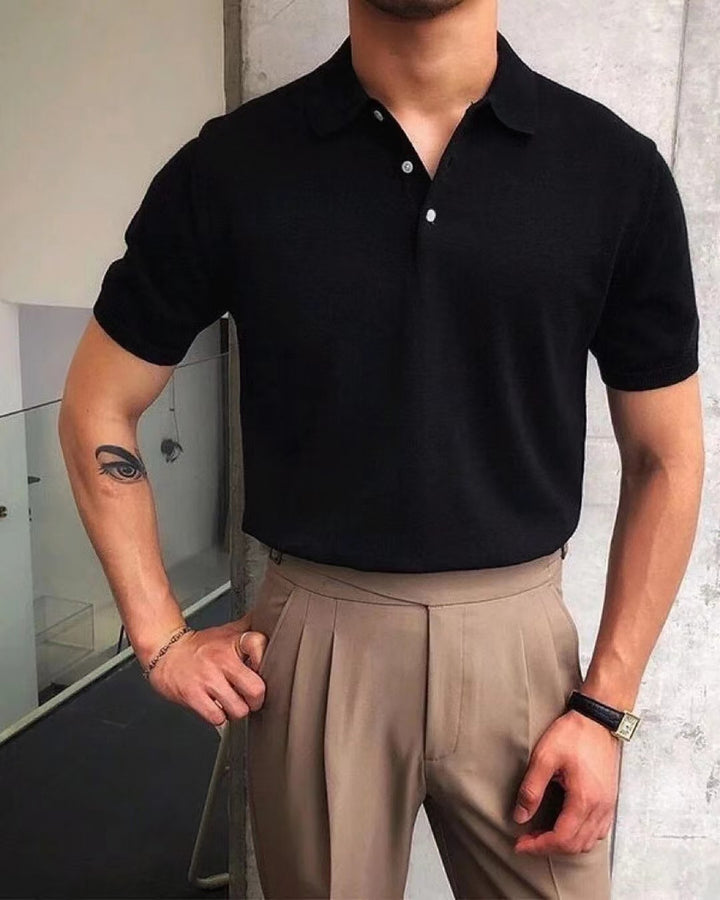 Men's nano Premium fine knit polo shirt with open shirt collar and subtle button placket Mune Fashion