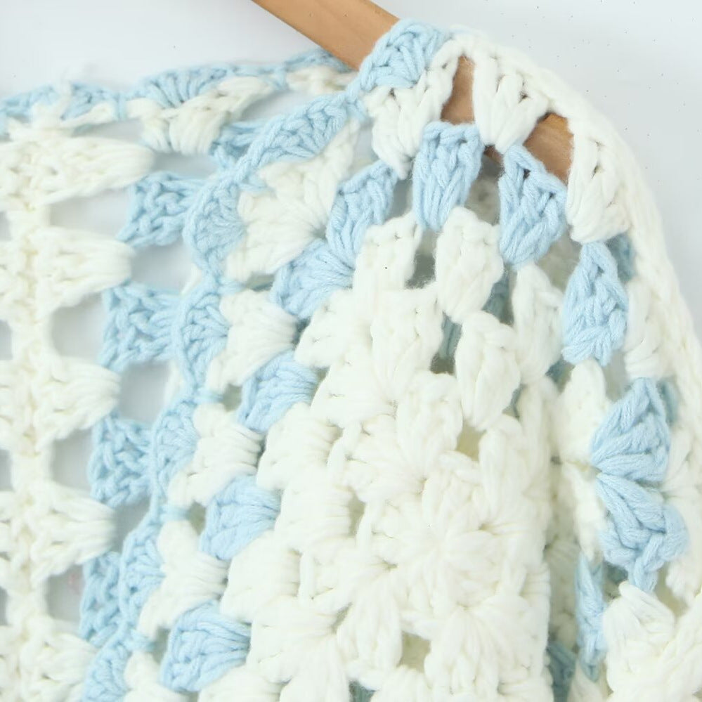 Women Crocheted Granny-Square Cardigan with Wide Sleeves and Ties Mune Fashion