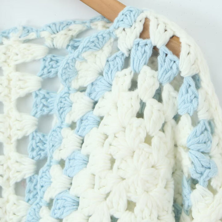 Women Crocheted Granny-Square Cardigan with Wide Sleeves and Ties Mune Fashion