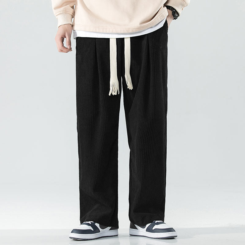 Men's loose-fitting corduroy pants with wide leg, elastic waistband and decorative drawstring Mune Fashion