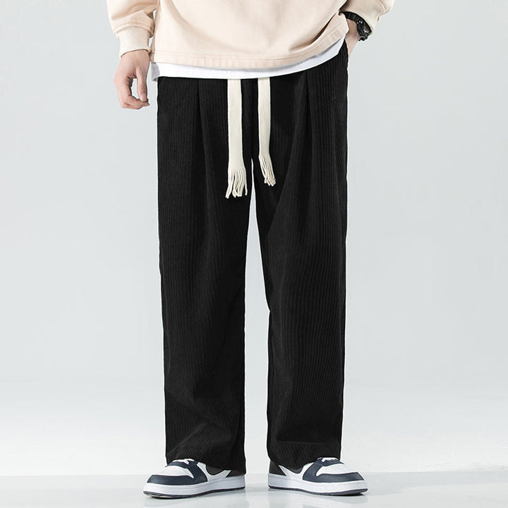 Men's loose-fitting corduroy pants with wide leg, elastic waistband and decorative drawstring Mune Fashion