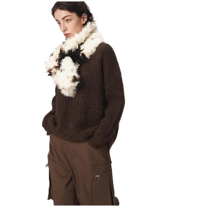 Women's faux fur shawl stole with curly shaggy texture and loop closure Mune Fashion